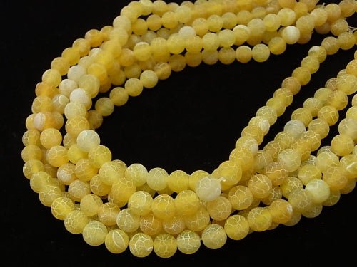 Frost Yellow Color Agate Round 8mm Antique Finish 1strand beads (aprx.14inch/35cm)