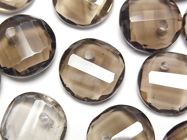 [Video] Smoky Quartz AAA- Twist x Multiple Facets Faceted Coin [14mm][16mm][18mm] 5pcs