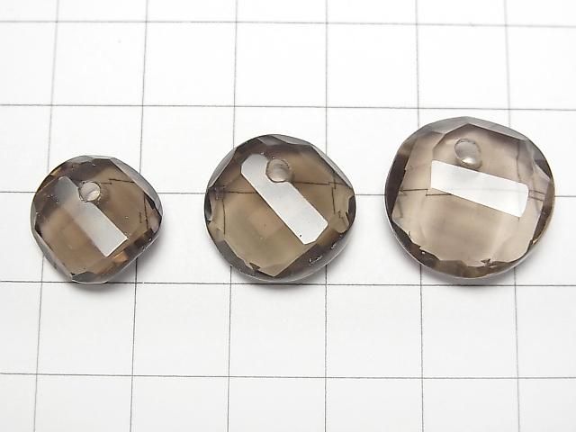 [Video] Smoky Quartz AAA- Twist x Multiple Facets Faceted Coin [14mm][16mm][18mm] 5pcs