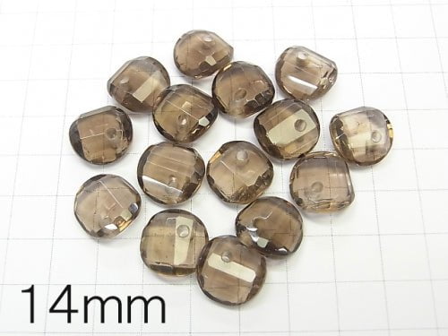 Smoky Quartz AAA- Twist xMultiple Facets Faceted Coin  [14mm][16mm][18mm] 5pcs $7.79