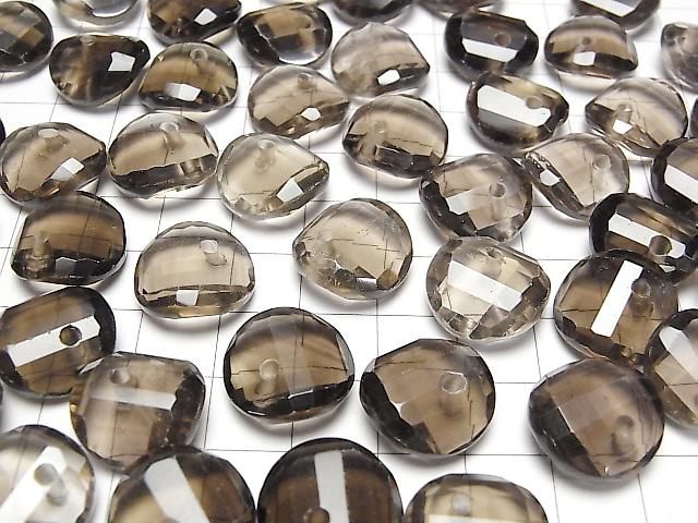 [Video] Smoky Quartz AAA- Twist x Multiple Facets Faceted Coin [14mm][16mm][18mm] 5pcs