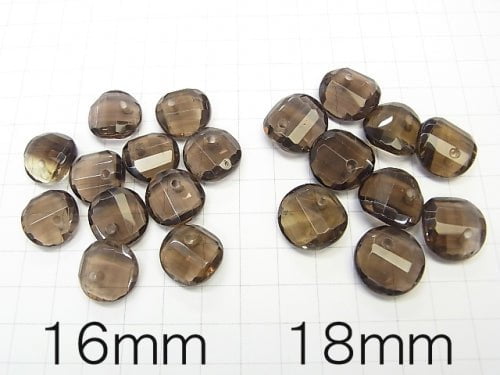 Smoky Quartz AAA- Twist xMultiple Facets Faceted Coin  [14mm][16mm][18mm] 5pcs $7.79