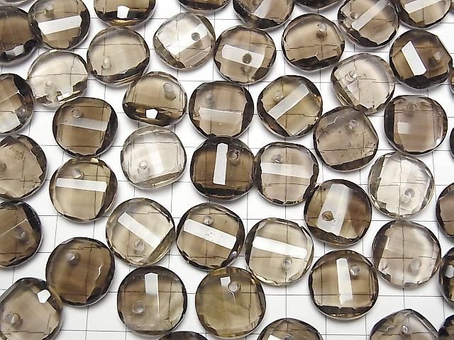 [Video] Smoky Quartz AAA- Twist x Multiple Facets Faceted Coin [14mm][16mm][18mm] 5pcs