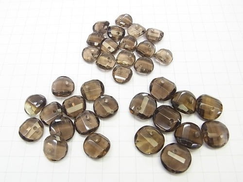 Smoky Quartz AAA- Twist xMultiple Facets Faceted Coin  [14mm][16mm][18mm] 5pcs $7.79