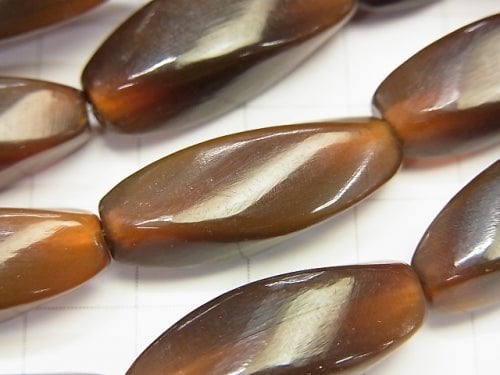 Buffalo Horn 4 Faceted Twist Faceted Rice 25 x 10 x 10 Brown half or 1strand beads (aprx.15 inch / 38 cm)