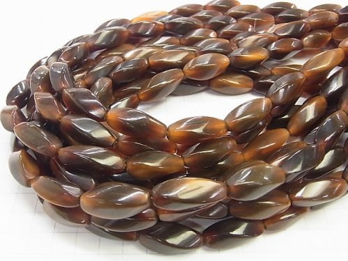 Buffalo Horn 4 Faceted Twist Faceted Rice 25 x 10 x 10 Brown half or 1strand beads (aprx.15 inch / 38 cm)