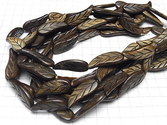 Buffalo Horn Leaf 32x12x4mm Brown Oxidized Finish half or 1strand beads (aprx.14inch/34cm)