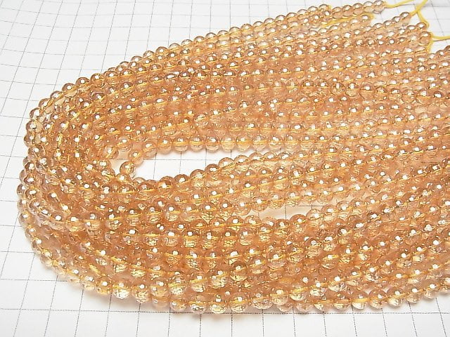 [Video] Golden Aura Crystal Quartz 128Faceted Round 6mm half or 1strand beads (aprx.15inch / 38cm)