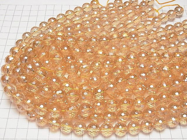 [Video]Golden Aura Crystal Quartz 128Faceted Round 12mm 1/4 or 1strand beads (aprx.15inch/38cm)