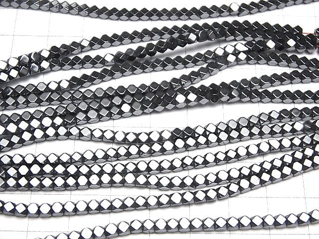 [Video] Hematite  Small Size Cube Shape 3x3mm x3mm  1strand beads (aprx.15inch/38cm)