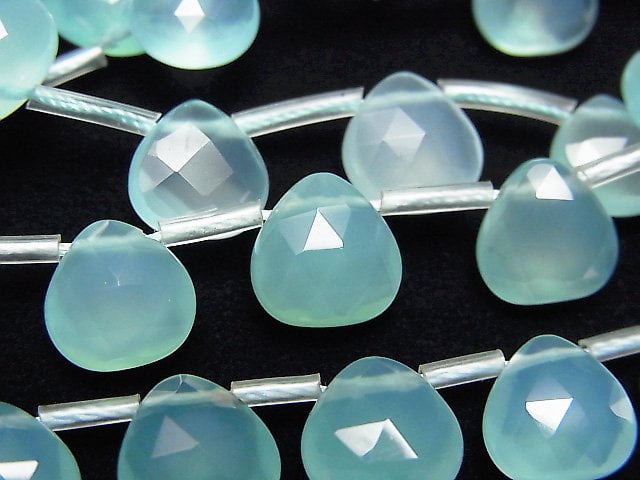 Sea Blue Chalcedony AAA Chestnut Faceted Briolette 8 x 8 x 4 mm 1/4 or 1strand beads (aprx.15 inch / 37 cm)