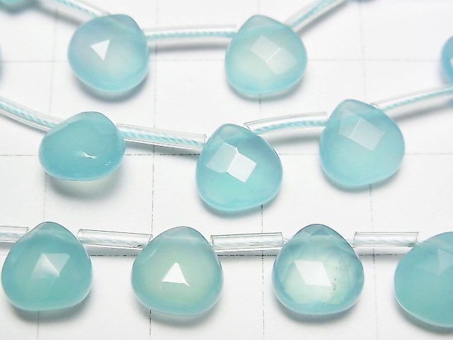 Sea Blue Chalcedony AAA Chestnut Faceted Briolette 8 x 8 x 4 mm 1/4 or 1strand beads (aprx.15 inch / 37 cm)