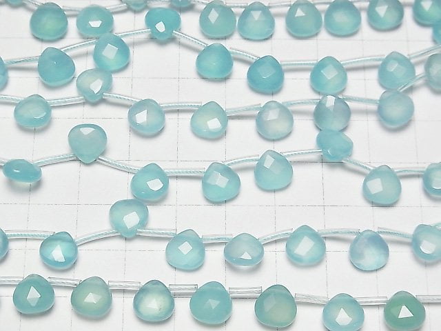 Sea Blue Chalcedony AAA Chestnut Faceted Briolette 8 x 8 x 4 mm 1/4 or 1strand beads (aprx.15 inch / 37 cm)