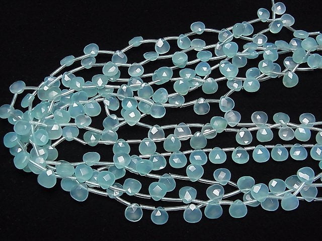 Sea Blue Chalcedony AAA Chestnut Faceted Briolette 8 x 8 x 4 mm 1/4 or 1strand beads (aprx.15 inch / 37 cm)