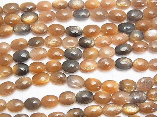 [Video] MicroCut! High Quality Silver Sheen Gray - Brown Moonstone AAA Faceted Oval half or 1strand beads (aprx.7inch / 18 cm)