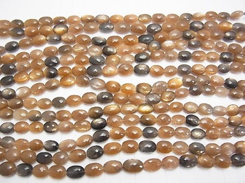 [Video] MicroCut! High Quality Silver Sheen Gray - Brown Moonstone AAA Faceted Oval half or 1strand beads (aprx.7inch / 18 cm)