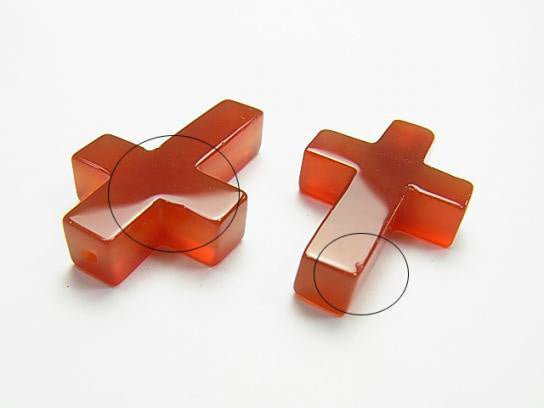 Carnelian AAA Cross 30x20x6 (Half Drilled Hole) 1pc