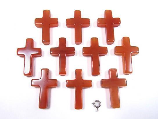 Carnelian AAA Cross 30x20x6 (Half Drilled Hole) 1pc