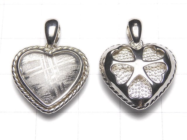 Meteorite (Muonionalusta) Heart with back design Pendant 20 x 18 x 8 mm Silver 925