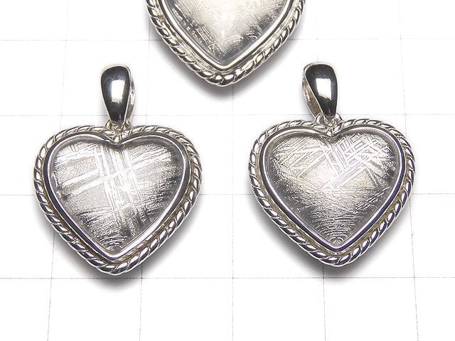 Meteorite (Muonionalusta) Heart with back design Pendant 20 x 18 x 8 mm Silver 925