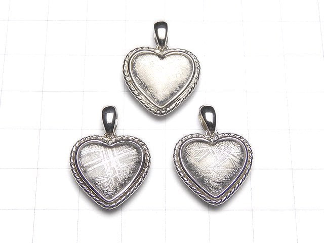 Meteorite (Muonionalusta) Heart with back design Pendant 20 x 18 x 8 mm Silver 925