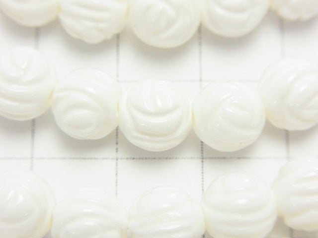 1strand $8.79! White Shell Round Rose Cut 8mm 1strand beads (aprx.15inch / 38cm)