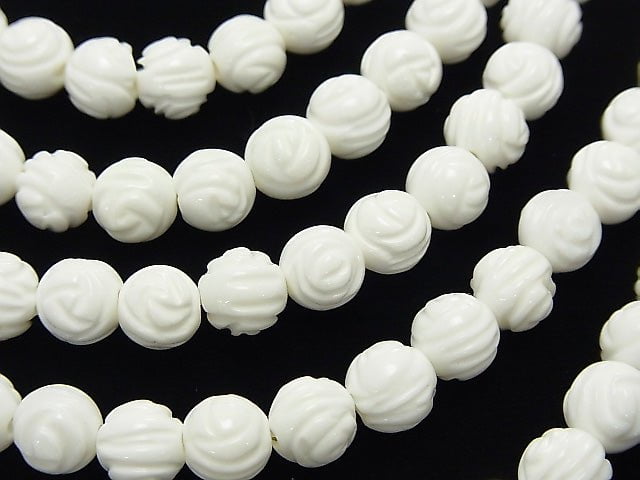 1strand $8.79! White Shell Round Rose Cut 8mm 1strand beads (aprx.15inch / 38cm)