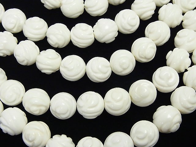 1strand $9.79! White Shell Round Rose Cut 10mm 1strand beads (aprx.15inch / 37cm)