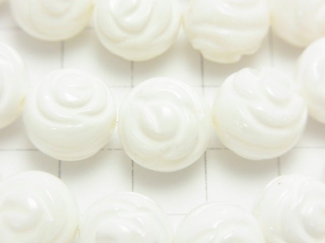 White Shell Round Rose Cut 12 mm half or 1 strand beads (aprx.15 inch / 36 cm)