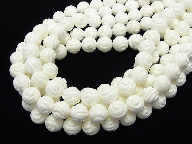White Shell Round Rose Cut 12 mm half or 1 strand beads (aprx.15 inch / 36 cm)