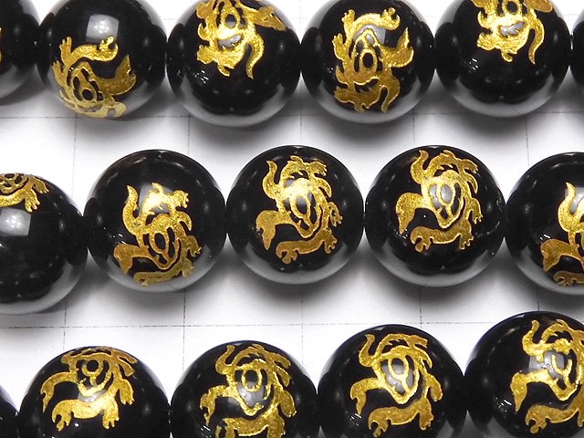 Golden! [Turtle, Four Divine Beasts] Carved! Onyx Round 10mm, 12mm, 14mm half or 1strand beads (aprx.15inch / 36cm)
