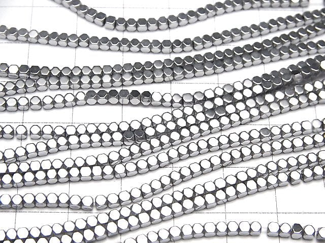 [Video] Hematite Cube Shape 2 x 2 mm x 2 mm Silver coating 1 strand beads (aprx.15 inch / 38 cm)