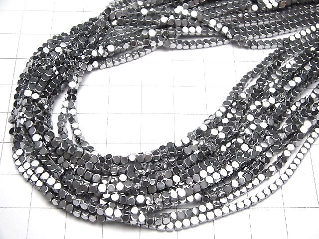 [Video] Hematite Cube Shape 2 x 2 mm x 2 mm Silver coating 1 strand beads (aprx.15 inch / 38 cm)