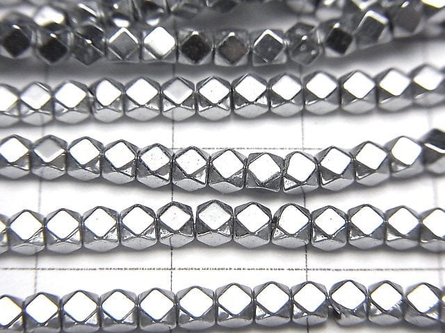 [Video] Hematite Small Size Cube Shape 3 x 3 mm x 3 mm Silver Coating 1 strand beads (aprx.15 inch / 38 cm)