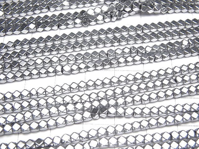 [Video] Hematite Small Size Cube Shape 3 x 3 mm x 3 mm Silver Coating 1 strand beads (aprx.15 inch / 38 cm)