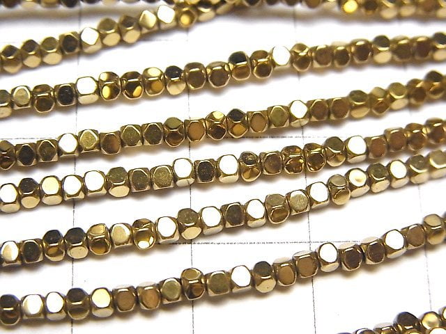 [Video] Hematite Cube Shape 2 x 2 mm x 2 mm gold coating 1 strand beads (aprx.15 inch / 38 cm)