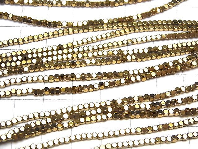 [Video] Hematite Cube Shape 2 x 2 mm x 2 mm gold coating 1 strand beads (aprx.15 inch / 38 cm)