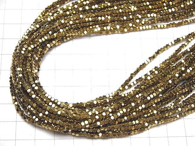 [Video] Hematite Cube Shape 2 x 2 mm x 2 mm gold coating 1 strand beads (aprx.15 inch / 38 cm)