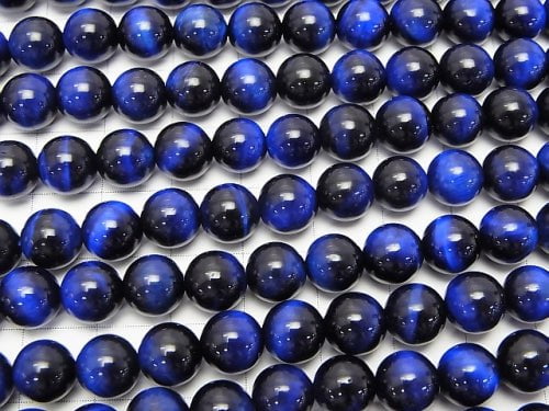 Blue color Tiger's Eye AAA Round 8mm half or 1strand beads (aprx.15inch/38cm)