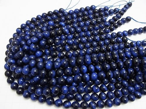 Blue color Tiger's Eye AAA Round 10mm half or 1strand beads (aprx.14inch/34cm)