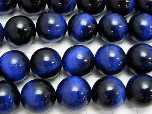 Blue color Tiger's Eye AAA Round 12mm half or 1strand beads (aprx.15inch/36cm)