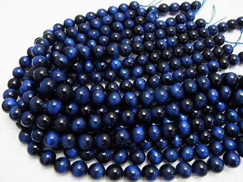 Blue color Tiger's Eye AAA Round 12mm half or 1strand beads (aprx.15inch/36cm)