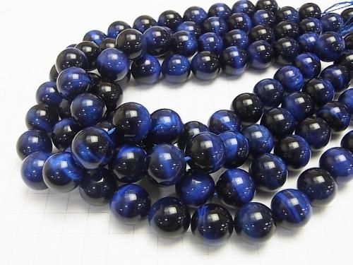 [Video] Blue Tiger's Eye AAA-Round 16mm 1/4 or 1-strand beads (approx. 14 inches/34 cm)