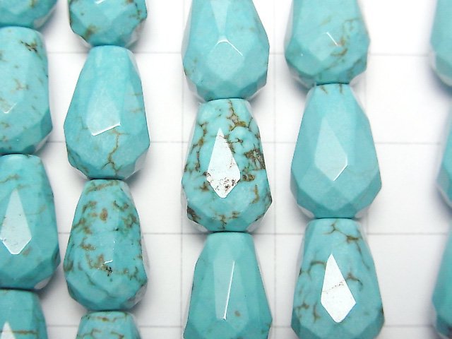 [Video] Magnesite Turquoise  Vertical Hole Faceted Drop 14x10x10mm 1strand beads (aprx.15inch/36cm)