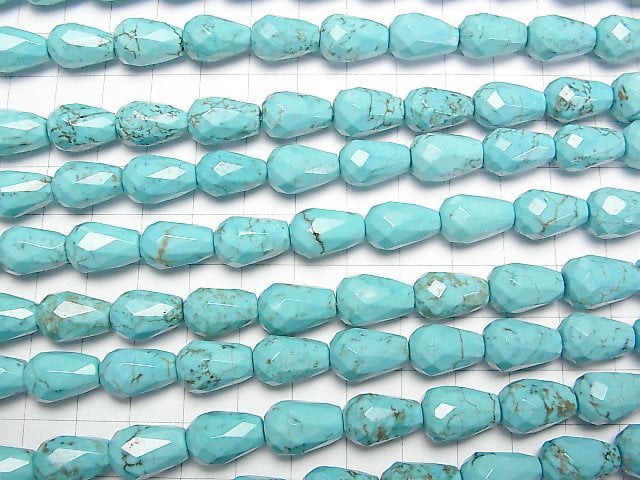 [Video] Magnesite Turquoise  Vertical Hole Faceted Drop 14x10x10mm 1strand beads (aprx.15inch/36cm)