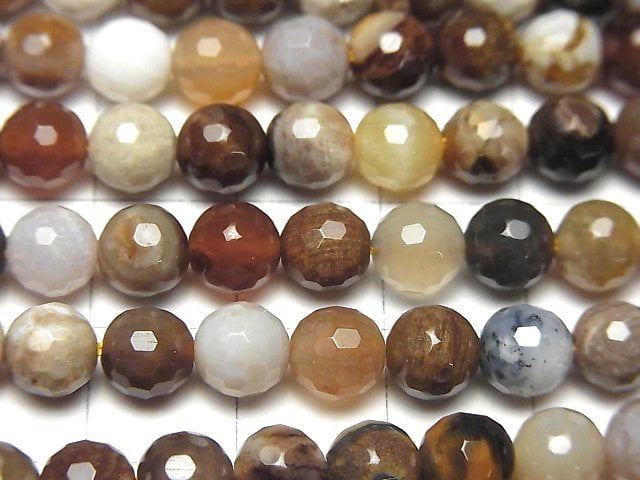 High Quality!  Petrified Wood  128Faceted Round 6mm half or 1strand beads (aprx.15inch/36cm)