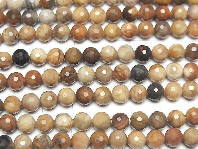 High Quality!  Petrified Wood  128Faceted Round 6mm half or 1strand beads (aprx.15inch/36cm)