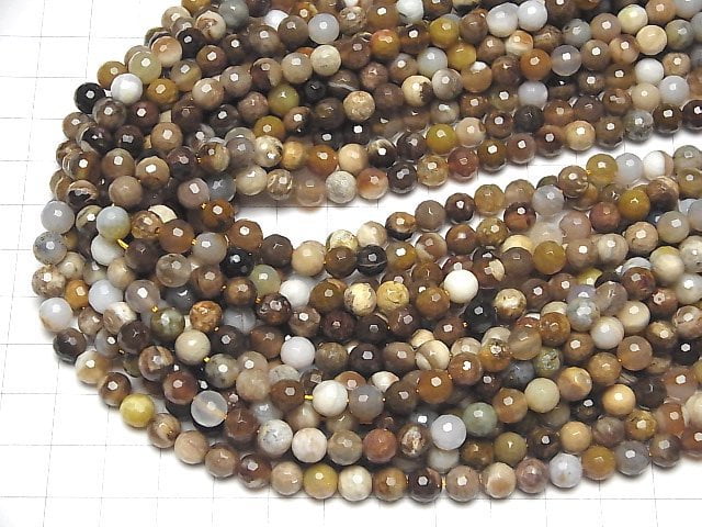 High Quality!  Petrified Wood  128Faceted Round 6mm half or 1strand beads (aprx.15inch/36cm)