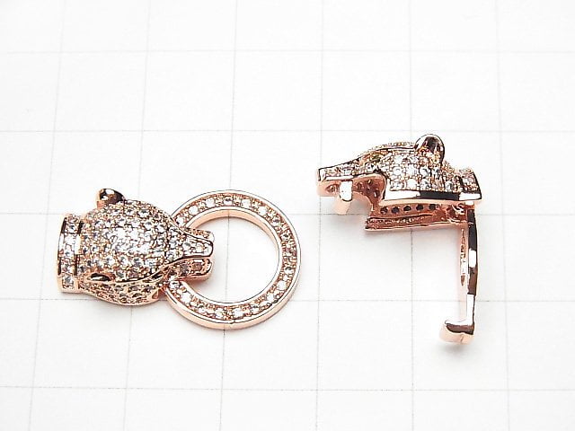 [Video] Metal parts Leopard motif Clasp with CZ Pink gold color 1pc