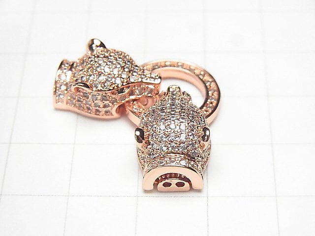 [Video] Metal Parts Leopard Motif with CZ Clasp Pink Gold Color 1pc